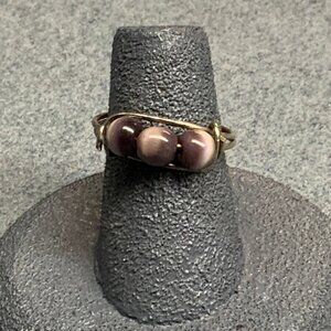 Vintage Triple Moonstone Ring Size 5 Bead Purple Silver Wire Handmade Vintage